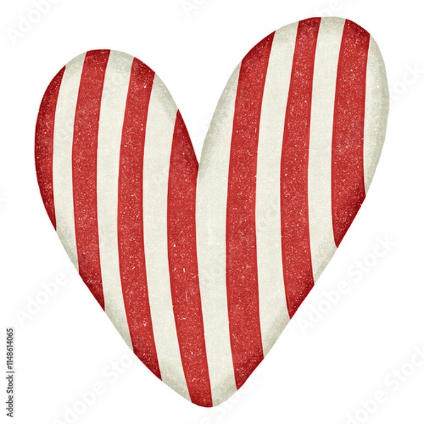 Obraz Red and white striped heart. Hand drawn illustration.