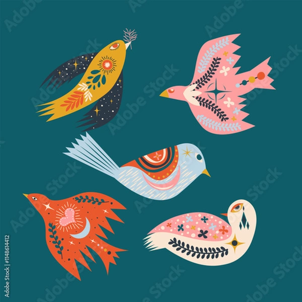 Obraz Folk Art Animal Bird Design Element