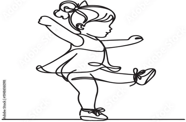 Obraz illustration of little dancing girl in one line style vector illustration