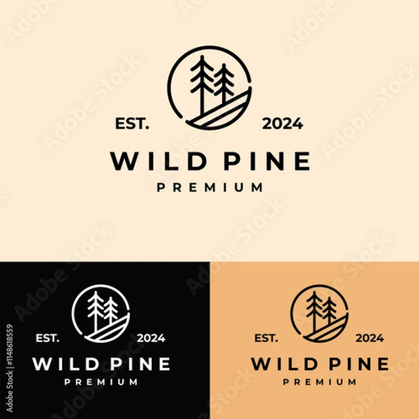 Obraz pine tree line art vector simple logo design