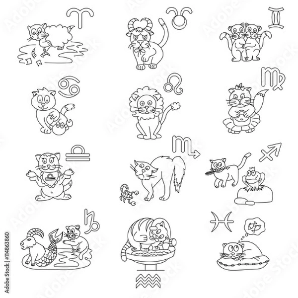 Fototapeta signs of the zodiac in the form of cute cats
