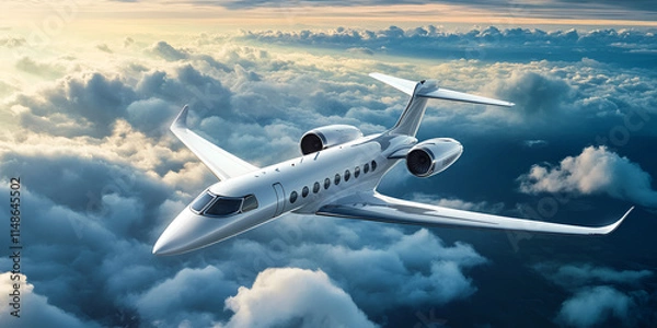 Fototapeta  Airplane Flying Above the Clouds at Sunset