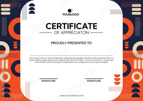 Fototapeta Shape with color orange and dark blue certificate template