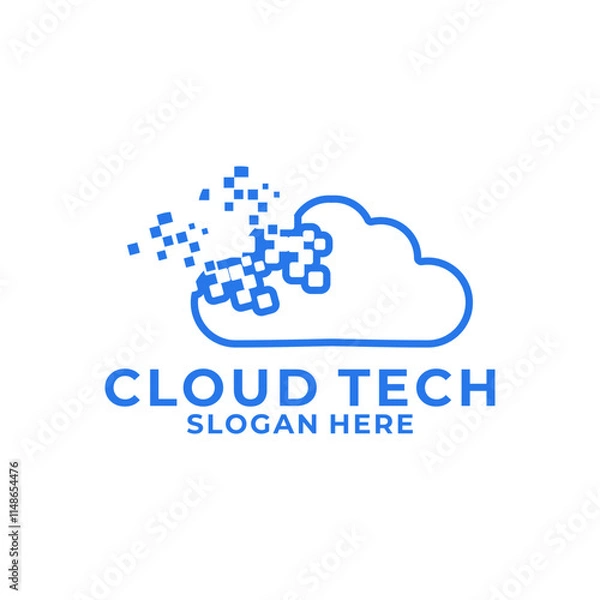 Fototapeta Digital Cloud with Dot logo icon vector. Cloud computing icon vector logo design template.