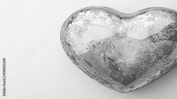 Obraz Shiny Metallic Heart Shape on White Surface Displaying Unique Texture and Reflection