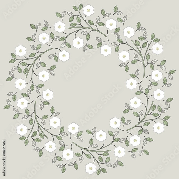 Obraz Decorative round frame with white flowers and leaves