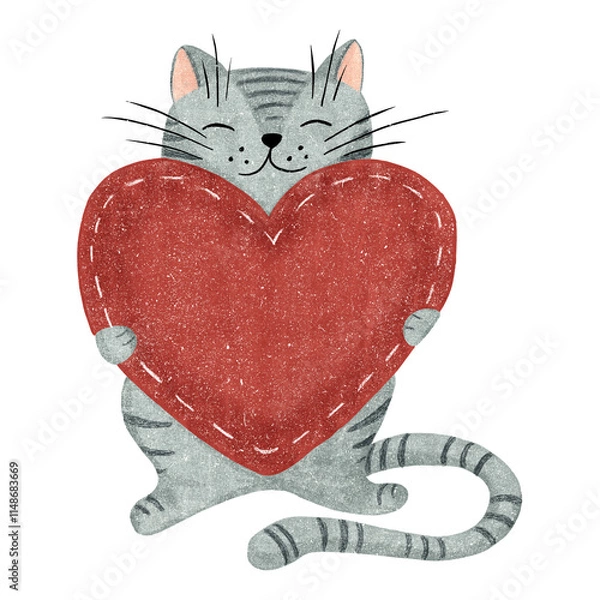 Obraz Cat holding a red heart