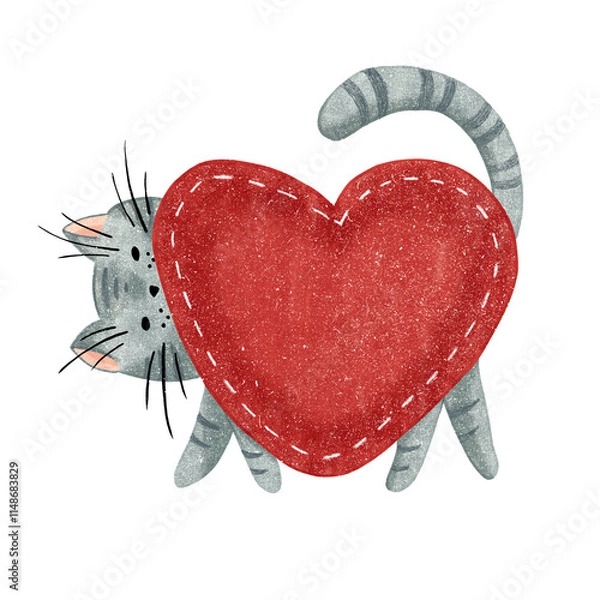 Obraz Cat holding a red heart