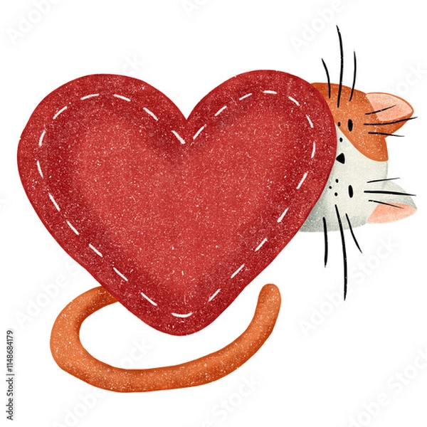 Obraz Cat holding a red heart