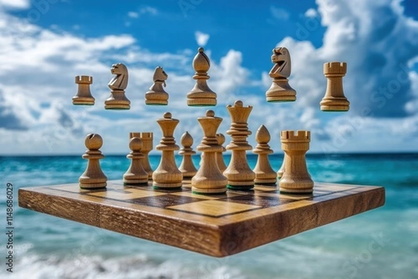 Fototapeta Floating Chessboard on Tropical Beach