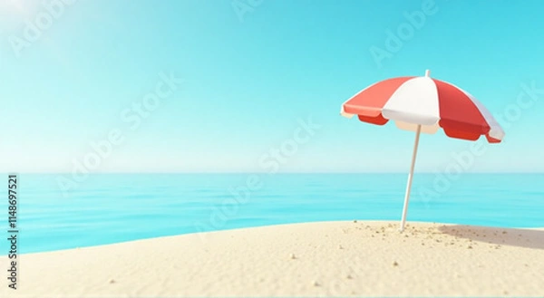 Fototapeta red umbrella on the beach with sky
