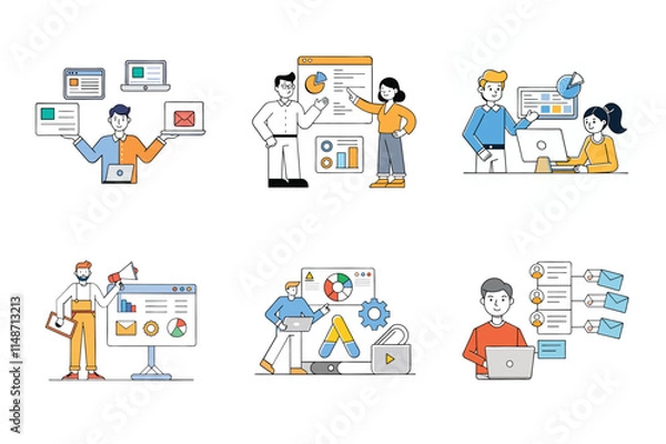 Fototapeta Set of digital marketing various vector illustration