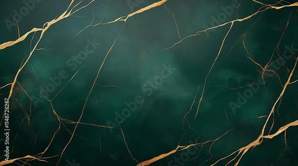 Obraz Emerald Green Marble Texture with Golden Veins: A luxurious and elegant background, showcasing a deep green marble with intricate gold veins.