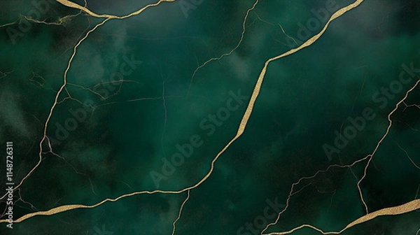 Obraz Emerald and Gold Marble Texture: A luxurious, abstract background with a captivating blend of deep green and shimmering gold veins.