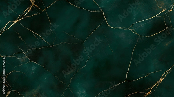 Obraz Emerald Green Marble with Golden Veins: A luxurious, seamless pattern of dark emerald green marble with delicate golden veins.