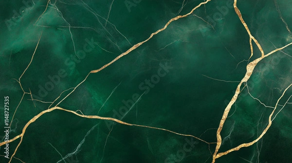 Obraz Emerald Green Marble with Golden Veins: A striking, high-resolution image of emerald green marble with intricate golden veins, perfect for adding a touch of luxury and elegance to your designs.  