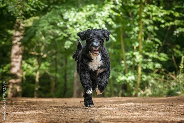 Obraz Portuguese Water Dog at Virginia Water Lake on a fast run