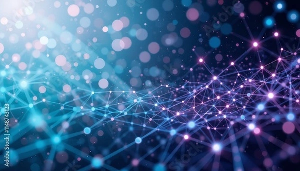 Obraz abstrack background showcasing interconnected digital network lines and nodes with soft pastel color accents like mint, lavender, and pink