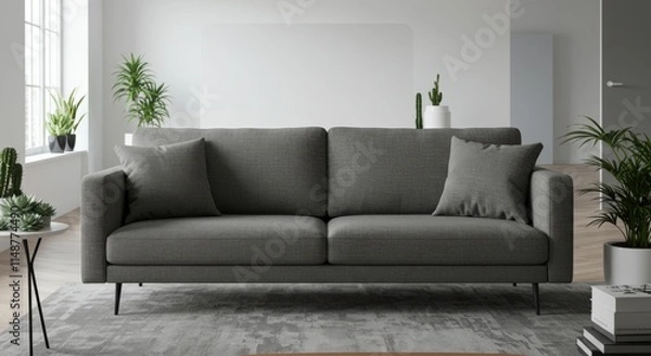 Fototapeta Gray Sofa in Modern Minimalist Living Room