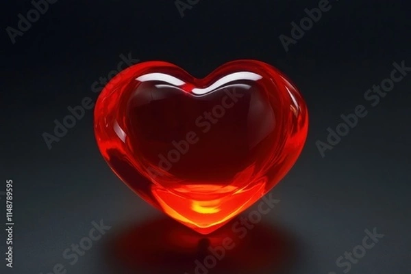 Fototapeta Shiny Red Heart-Shaped Glass Object on Dark Background Reflects Love and Emotion with a Bright Glossy Finish Ideal for Romantic Themes