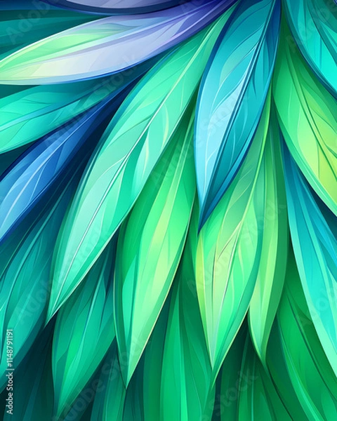 Fototapeta Vibrant teal & blue leaves background, digital art, nature texture, website design. Generative AI