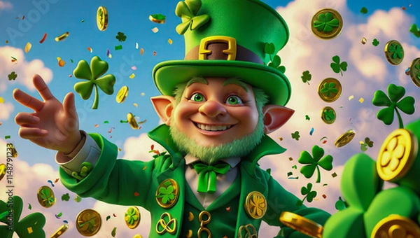 Fototapeta AI-generated image of a 3D animation-style leprechaun celebrating St. Patrick's Day 
