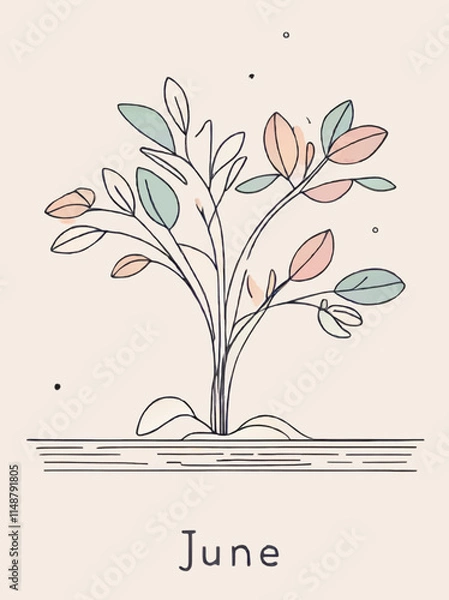Fototapeta month of june cartoon tree calendar sheet vector sketch