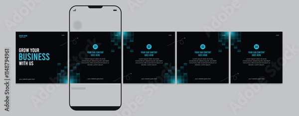Fototapeta Business carousel post template for advertising, Set of carousel post for Instagram and LinkedIn, Editable social media carousel layout, template eps 10.