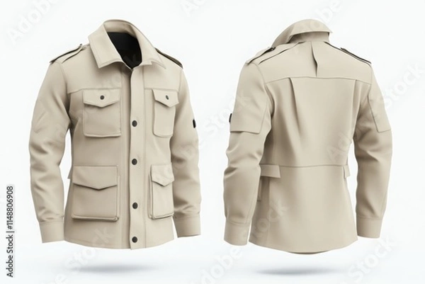 Fototapeta Utility Jacket with pockets mockup front and back view. men's dress mock-up template.	
