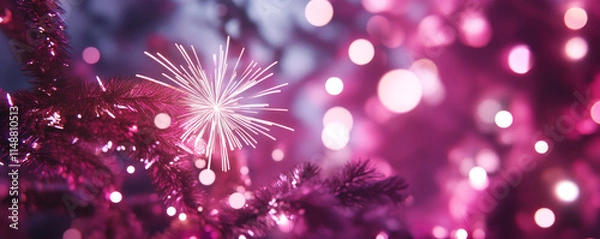 Fototapeta vibrant display of sparkling lights on festive tree, creating magical atmosphere