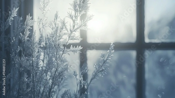 Fototapeta Frosted Branches by Window with Soft Light