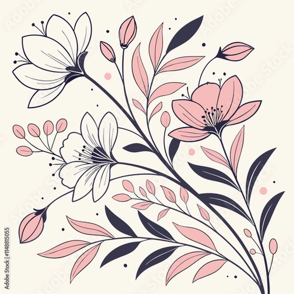 Fototapeta detailed floral pattern with stylized flowers