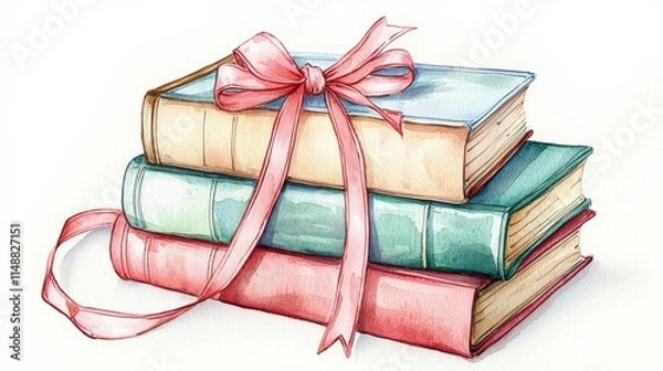 Fototapeta Stack of books tied with a pink ribbon