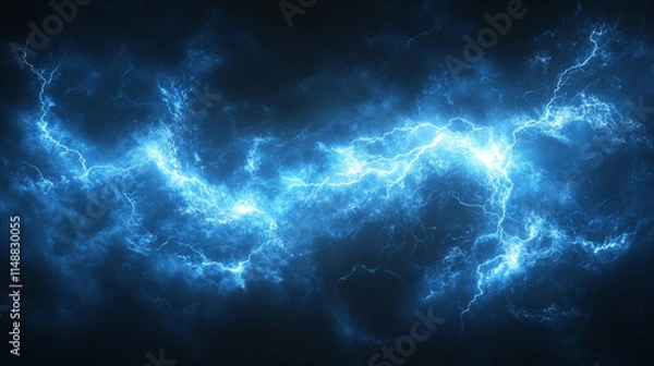 Fototapeta dramatic flash of lightning cuts through a dark, stormy sky, symbolizing chaos and nature's raw power, creating a striking and intense banner design for thunderstorm themes