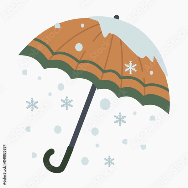 Obraz Open umbrella covered with snow vector illustration isolated on white background
