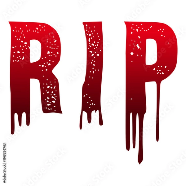 Obraz Rip, rest in peace text bloody dripping uppercase letters vector illustration, cartoon grunge style, red bloody color letters