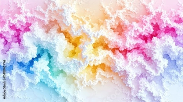 Fototapeta Rainbow-colored fluffy cloudscape, abstract background.