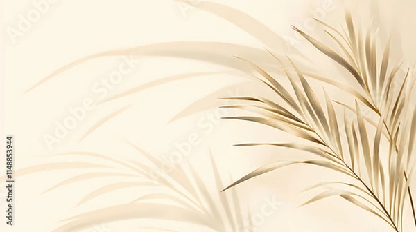 Fototapeta Neutral background with palm frond shadows , nature, palm tree, minimalistic, tropical, tranquil, serene, shadows, subtle. Frond. Illustration