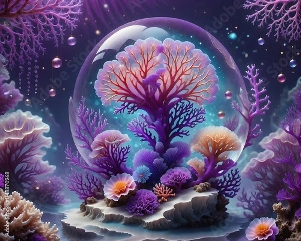 Obraz tropical coral reef, surrealism, parallel universe, winter, abstraction, new year holiday