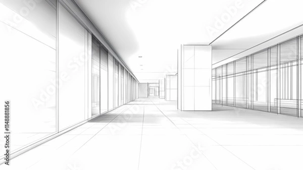 Obraz Minimalist white architectural sketch of a modern building interior, perspective view