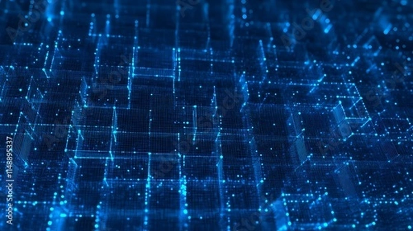 Fototapeta Blue abstract seamless network background with dots and squares
