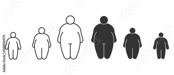 Fototapeta Obesity body icon in man, Body types of fat and obese people fat in flat icon set. Image and size of people in body index mass vector illustration on transparent background.