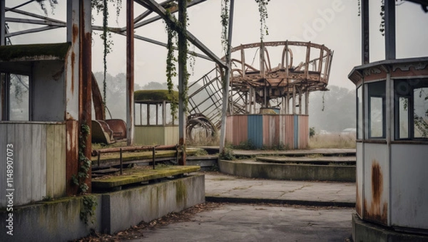Fototapeta Exploring an abandoned amusement park revealing the remnants of a forgotten past
