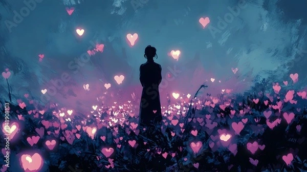 Fototapeta Yearning Hearts in a Dreamlike Landscape