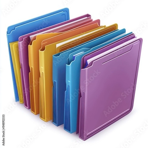 Fototapeta A vibrant collection of colorful folders arranged neatly, showcasing organizational tools for office or study.