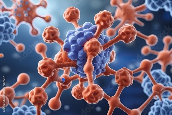 Fototapeta 3D Illustration of Molecular Interaction Framework for Medical and Academic Display