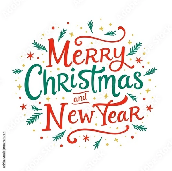 Fototapeta Merry Christmas and New year design writing on white background 