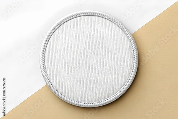 Fototapeta Blank White Round Embroidered Patch Mockup, Top View, 3D – Ideal for Branding, Military, Textile, and Custom Patch Designs.