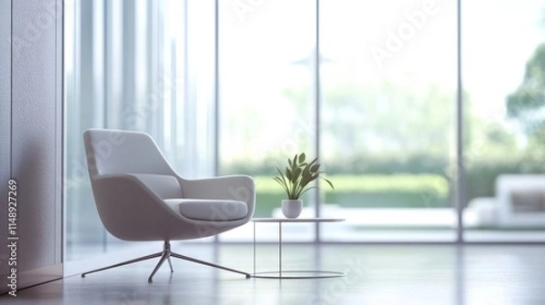 Obraz Modern minimalist lounge with sophisticated, clean design. Featuring sleek lines and muted tones
