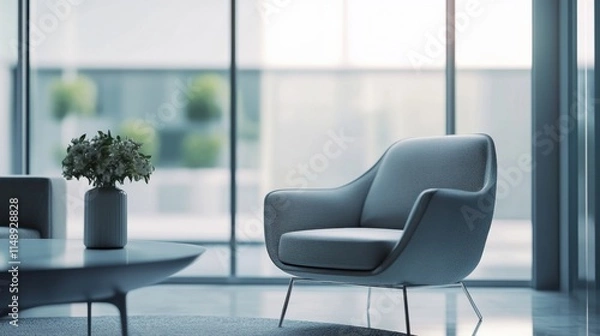Obraz Modern minimalist lounge with sophisticated, clean design. Featuring sleek lines and muted tones